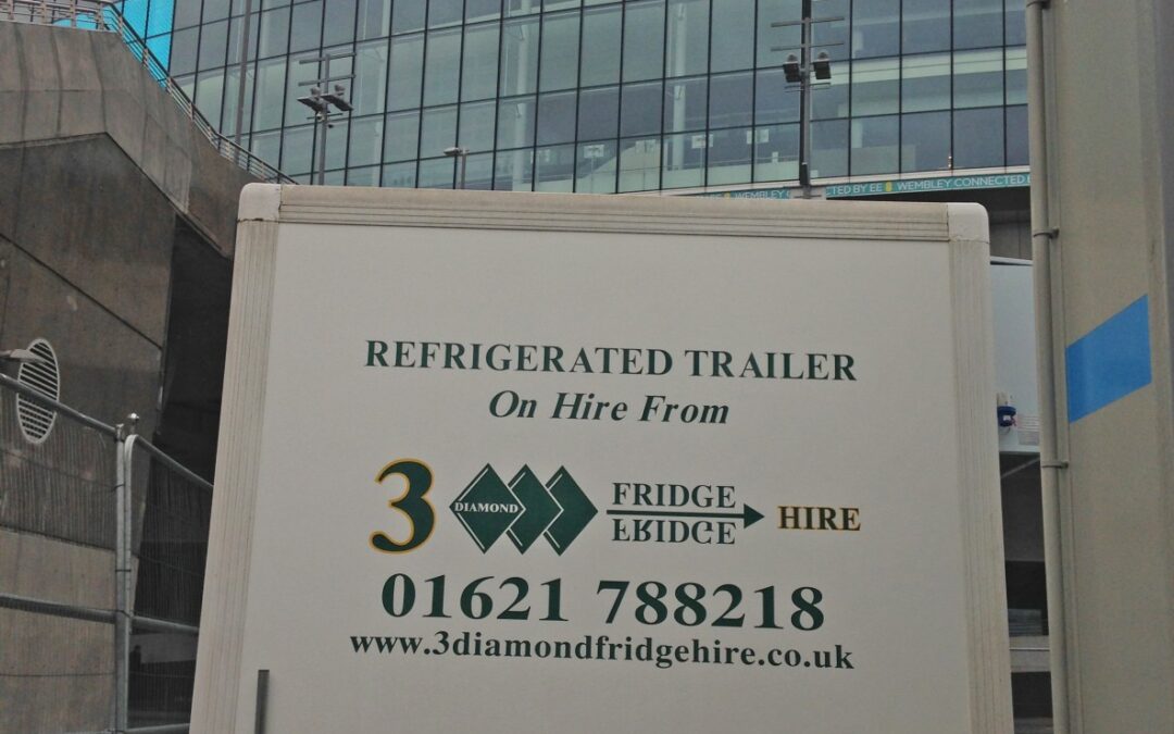 Fridge trailer hire installed at Wembley Arena, London.
